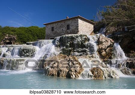 Stock Image - "Thermal waterfalls, travertine pools, Cascate del Molino, Saturnia, Province of Grosseto, Tuscany, Italy, Europe". Fotosearch