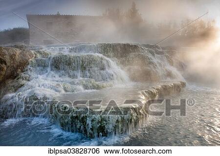 Stock Photograph - "Thermal waterfalls, travertine pools, Cascate del Molino, Saturnia, Province of Grosseto, Tuscany, Italy, Europe". Fotosearch