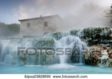 Stock Photography - "Thermal waterfalls, travertine pools, Cascate del Molino, Saturnia, Province of Grosseto, Tuscany, Italy, Europe". Fotosearch