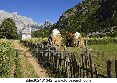 Stock Image - "Theth or Thethi valley, Theth National Park, Albanian Alps, Albania, The Balkans, Europe". Fotosearch