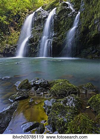 "Three Bear Falls, Maui, Hawaii, USA" View Large Photo Image Stock Photo - "Three Bear Falls, Maui, Hawaii, USA". Fotosearch