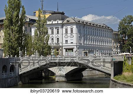Stock Photo - "Three bridges, Tromostovje, Ljubljana, Slovenia, Europe". Fotosearch