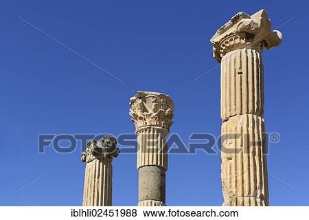 Stock Photo - "Three Corinthian columns, ancient city of Ephesus, Efes, UNESCO World Heritage Site, Aegean Sea, Turkey, Asia". Fotosearch