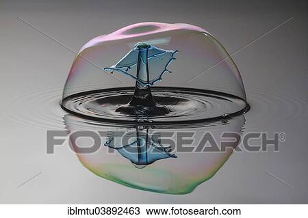 Stock Image - "Three drops collide, the first forms a column, the second produces the shield, followed by the third, digitally controlled with three valves". Fotosearch