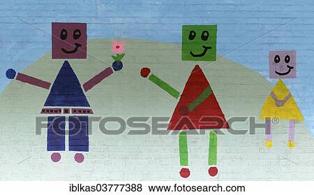 "Three figures, mural in a school playground, Germany, Europe" View Large Photo Image Stock Photo - "Three figures, mural in a school playground, Germany, Europe". Fotosearch