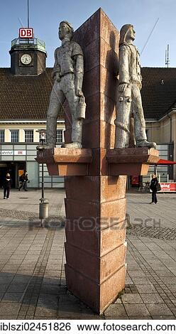 Stock Photograph - "Three Men's Corner at Wanner Central Railway Station in Herne, North Rhine-Westphalia, Germany, Europe, PublicGround, Europe". Fotosearch