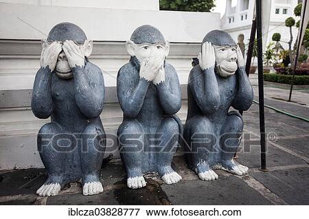 "Three monkeys, see nothing, say nothing, hear nothing, Wat Arun, Bangkok, Thailand, Asia" View Large Photo Image Stock Photo - "Three monkeys, see nothing, say nothing, hear nothing, Wat Arun, Bangkok, Thailand, Asia". Fotosearch
