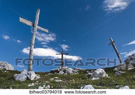 "Three simple wooden crosses from World War I on a hill, Dolomites, Livinallongo del Col di Lana, Veneto, Italy, Europe" View Large Photo Image Stock Photo - "Three simple wooden crosses from World War I on a hill, Dolomites, Livinallongo del Col di Lana, Veneto, Italy, Europe". Fotosearch
