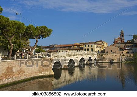 Stock Image - "Tiberius Bridge, Ponte di Tiberio, Rimini, Adriatic, Emilia-Romagna region, Italy, Europe". Fotosearch