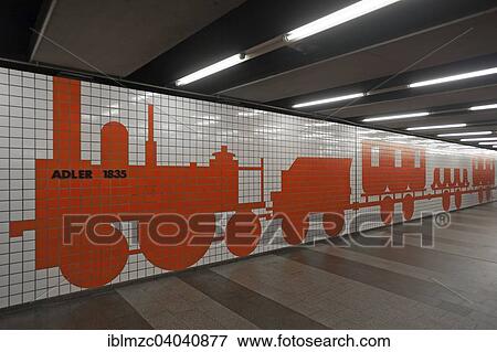 "Tile mosaic of the first locomotive Adler, Metro station Am Plarrer, Nuremberg, Middle Franconia, Bavaria, Germany, Europe" View Large Photo Image Stock Photo - "Tile mosaic of the first locomotive Adler, Metro station Am Plarrer, Nuremberg, Middle Franconia, Bavaria, Germany, Europe". Fotosearch