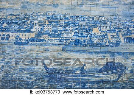 Stock Photo - "Tiled wall mural depicting Alfama, Lisbon, Portugal, Europe". Fotosearch