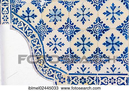 Stock Image - "Tiles of traditional Portuguese house, Sao Martinho do Porto, Alcobaca, Oeste, Leiria District, Portugal, Europe". Fotosearch
