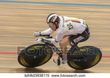 Stock Photography - "Tobias Wachter, Germany, places second in the men's elite kilometre time trial finals at the GP Vienna 2013, Ferry-Dusika-Stadium, Vienna, Austria, Europe". Fotosearch