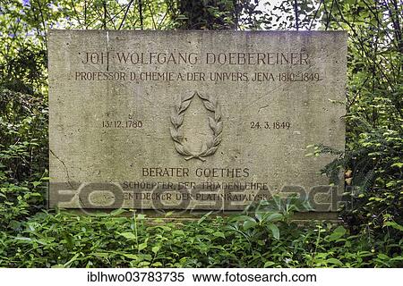 Stock Photography - "Tomb of Johann Wolfgang Dobereiner, chemist, relief and inscription, historic Johannisfriedhof cemetery, Jena, Thuringia, Germany, Europe". Fotosearch