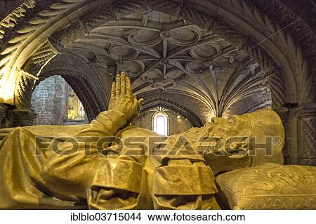 Picture - "Tomb of the explorer Vasco da Gama, Mosteiro dos Jeronimos, Jeronimos Monastery, UNESCO World Cultural Heritage Site, Belem, Lisbon, Lisbon District, Portugal, Europe". Fotosearch