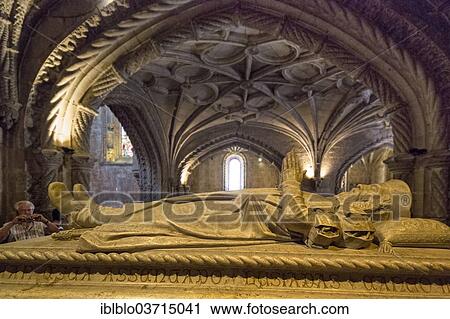 Stock Image - "Tomb of the explorer Vasco da Gama, Mosteiro dos Jeronimos, Jeronimos Monastery, UNESCO World Cultural Heritage Site, Belem, Lisbon, Lisbon District, Portugal, Europe". Fotosearch