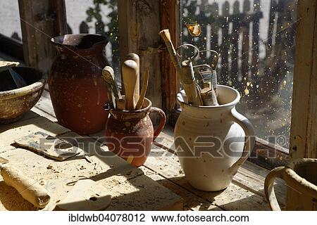 Stock Image - "Tools in a potterySkansen open-air museum, Djugarden, Stockholm, Sweden, Europe". Fotosearch