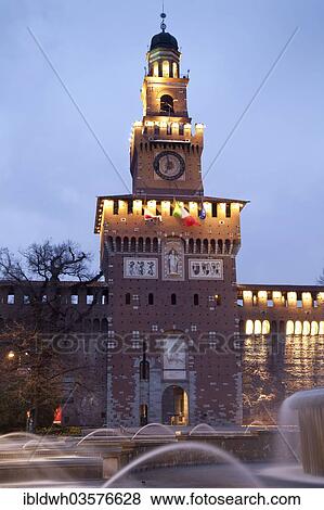 "Torre del Filarete clock tower at the Castello Sforzesco, Sforza Castle, Milan, Lombardy, Italy, Europe" View Large Photo Image Stock Photo - "Torre del Filarete clock tower at the Castello Sforzesco, Sforza Castle, Milan, Lombardy, Italy, Europe". Fotosearch