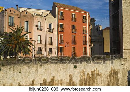 Stock Image - "Torre dell'Elefante in the historic quarter of Castello, evening light, in Casteddu, Cagliari, Sardinia, Italy, Europe". Fotosearch