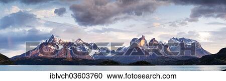 "Torres del Paine massif in the morning light, Lake Pehoe, Torres del Paine National Park, Chile, South America" View Large Photo Image Stock Image - "Torres del Paine massif in the morning light, Lake Pehoe, Torres del Paine National Park, Chile, South America". Fotosearch