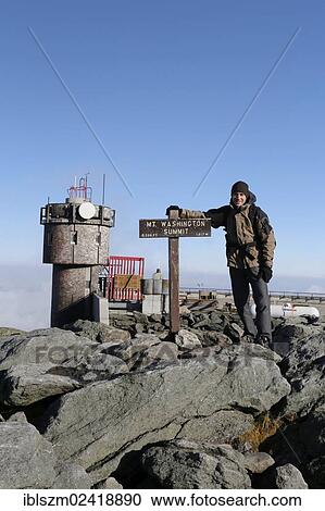 Tourist at the summit of Mount Washington, White Mountains, New Hampshire, USA View Large Photo Image Stock Image - Tourist at the summit of Mount Washington, White Mountains, New Hampshire, USA. Fotosearch