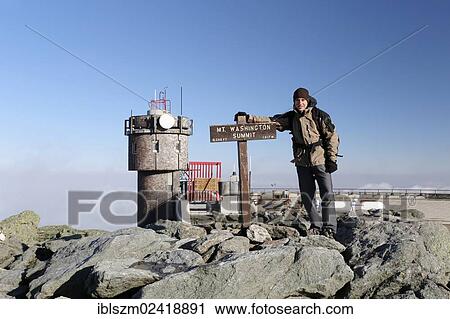Tourist at the summit of Mount Washington, White Mountains, New Hampshire, USA View Large Photo Image Stock Image - Tourist at the summit of Mount Washington, White Mountains, New Hampshire, USA. Fotosearch