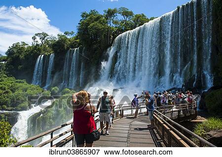 Stock Photo - "Tourist plattform under the largest waterfall of the Iguazu Falls, Iguazu National Park, UNESCO World Heritage Site, Argentina, South America". Fotosearch