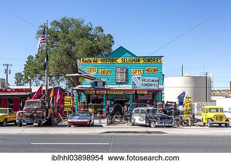 Picture - "Tourist shops, Seligman, Arizona, United States, North America". Fotosearch