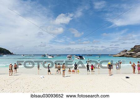 "Tourists and boats on the white sandy beach of Ao Kueak, Nationalpark Mu Ko Similan, Koh Similan oder Nr 8, Similan Islands, Phangnga Province, Thailand, Asia" View Large Photo Image Stock Image - "Tourists and boats on the white sandy beach of Ao Kueak, Nationalpark Mu Ko Similan, Koh Similan oder Nr 8, Similan Islands, Phangnga Province, Thailand, Asia". Fotosearch