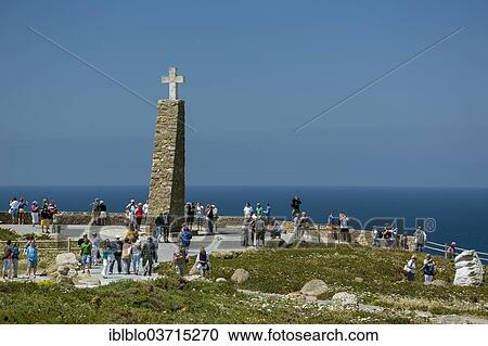 Stock Image - "Tourists at Cabo da Roca, the westernmost point of continental Europe, Cabo da Roca, Colares, Lisbon District, Portugal, Europe". Fotosearch