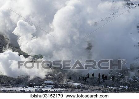 "Tourists at the fumaroles, geothermal active region, Kawayu Onsen, Akan-Nationalpark, Hokkaido, Japan, Asia" View Large Photo Image Stock Photo - "Tourists at the fumaroles, geothermal active region, Kawayu Onsen, Akan-Nationalpark, Hokkaido, Japan, Asia". Fotosearch