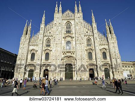 "Tourists in front of the west facade of Milan Cathedral or Duomo di Santa Maria Nascente, Milan, Lombardy, Italy, Europe" View Large Photo Image Stock Image - "Tourists in front of the west facade of Milan Cathedral or Duomo di Santa Maria Nascente, Milan, Lombardy, Italy, Europe". Fotosearch