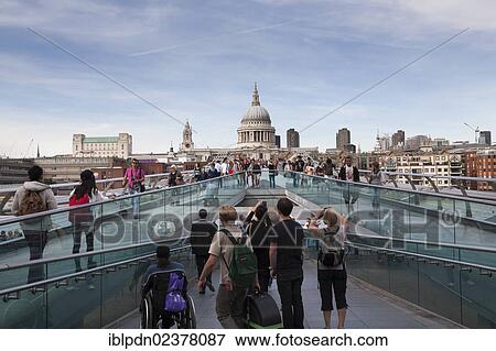 "Tourists on the Millennium Bridge, Saint Paul's Cathedral at back, London, England, United Kingdom, Europe" View Large Photo Image Stock Photo - "Tourists on the Millennium Bridge, Saint Paul's Cathedral at back, London, England, United Kingdom, Europe". Fotosearch