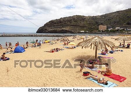 "Tourists on the sandy beach of Machico, Funchal, Machico, Ilha da Madeira, Portugal, Europe" View Large Photo Image Picture - "Tourists on the sandy beach of Machico, Funchal, Machico, Ilha da Madeira, Portugal, Europe". Fotosearch