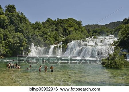 "Tourists taking a bath at the Skradinski buk waterfalls, Krka National Park, Sibenik-Knin County, Dalmatia, Croatia, Europe" View Large Photo Image Stock Photograph - "Tourists taking a bath at the Skradinski buk waterfalls, Krka National Park, Sibenik-Knin County, Dalmatia, Croatia, Europe". Fotosearch