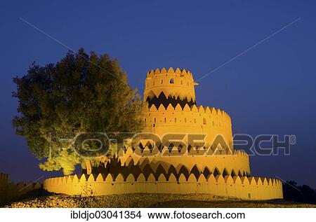 Picture - "Tower at dawn, Al Jahili Fort, Al Ain, Abu Dhabi, United Arab Emirates, Asia". Fotosearch