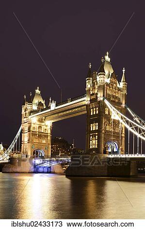 Stock Image - "Tower Bridge at night, London, England, United Kingdom, Europe". Fotosearch