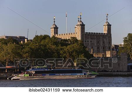 Stock Photo - "Tower of London, tour boat on the River Thames, England, United Kingdom, Europe". Fotosearch