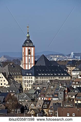 "Tower of Nikolaikirche, St. Nicholas Church, in the Upper Town, Siegen, North Rhine-Westphalia, Germany, Europe" View Large Photo Image Stock Photo - "Tower of Nikolaikirche, St. Nicholas Church, in the Upper Town, Siegen, North Rhine-Westphalia, Germany, Europe". Fotosearch