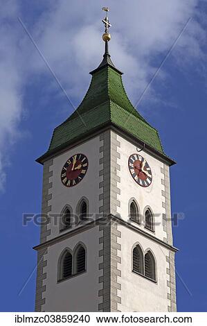 Stock Image - "Tower of St. Martin's Church, Wangen, Allgau, Bavaria, Germany. ". Fotosearch
