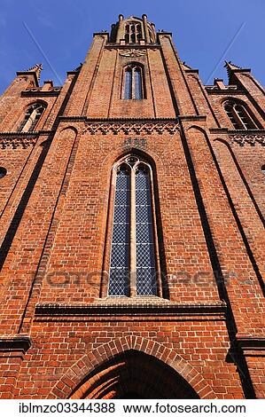 Stock Photo - "Tower of the monastery church, built in a neo-Gothic style from 1842-1844, Malchow, Mecklenburg-Western Pomerania, Germany, Europe". Fotosearch