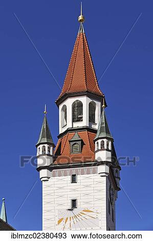 "Tower of the Old City Hall against a blue sky, Marienplatz square, Munich, Bavaria, Germany, Europe" View Large Photo Image Stock Image - "Tower of the Old City Hall against a blue sky, Marienplatz square, Munich, Bavaria, Germany, Europe". Fotosearch