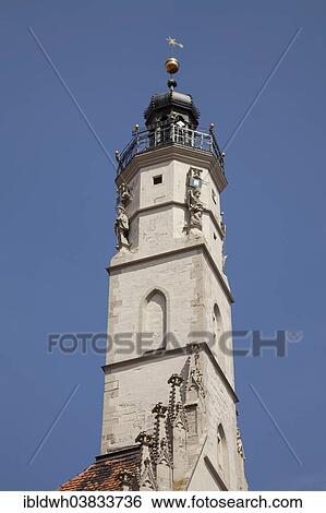 Stock Photograph - "Tower of the Town Hall, historic centre, Rothenburg ob der Tauber, Tauber Valley, Franconia, Bavaria, Germany, Europe". Fotosearch