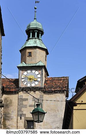 Stock Photography - "Tower on Roderbogen or Roder Arch, Rothenburg ob der Tauber, Middle Franconia, Bavaria, Germany, Europe". Fotosearch