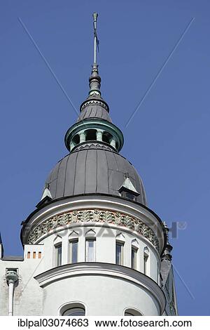 Stock Image - "Tower or turret, residential building, Art Nouveau, Helsinki, Uusimaa, Finland, Europe". Fotosearch