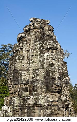 Tower with a face carved in stone, Bayon Temple, Angkor Thom, Siem Reap, Cambodia, Southeast Asia, Asia View Large Photo Image Stock Photograph - Tower with a face carved in stone, Bayon Temple, Angkor Thom, Siem Reap, Cambodia, Southeast Asia, Asia. Fotosearch
