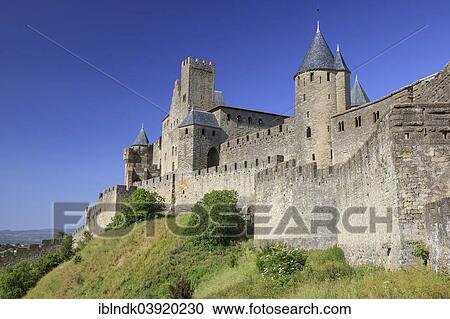 "Towers and entrance gate Port d'Aude of the medieval fortress of Carcassonne, Chateau Comtal, Cite de Carcassonne, Carcassonne, Departement Aude, Languedoc-Roussillon, France, Europe" View Large Photo Image Stock Image - "Towers and entrance gate Port d'Aude of the medieval fortress of Carcassonne, Chateau Comtal, Cite de Carcassonne, Carcassonne, Departement Aude, Languedoc-Roussillon, France, Europe". Fotosearch