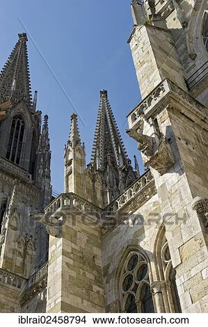 "Towers and sculptures, facade, St. Peter's Cathedral, Regensburg, Upper Palatinate, Bavaria, Germany, Europe" View Large Photo Image Picture - "Towers and sculptures, facade, St. Peter's Cathedral, Regensburg, Upper Palatinate, Bavaria, Germany, Europe". Fotosearch