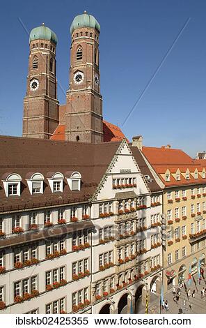 "Towers of the Cathedral of Our Dear Lady, Frauenkirche, with a pedestrian zone, Munich, Bavaria, Germany, Europe" View Large Photo Image Stock Photography - "Towers of the Cathedral of Our Dear Lady, Frauenkirche, with a pedestrian zone, Munich, Bavaria, Germany, Europe". Fotosearch