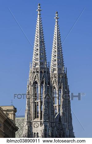 Stock Image - "Towers of the Votive Church, inaugurated in 1879, Alsergrund, Vienna, Vienna State, Austria, Europe". Fotosearch